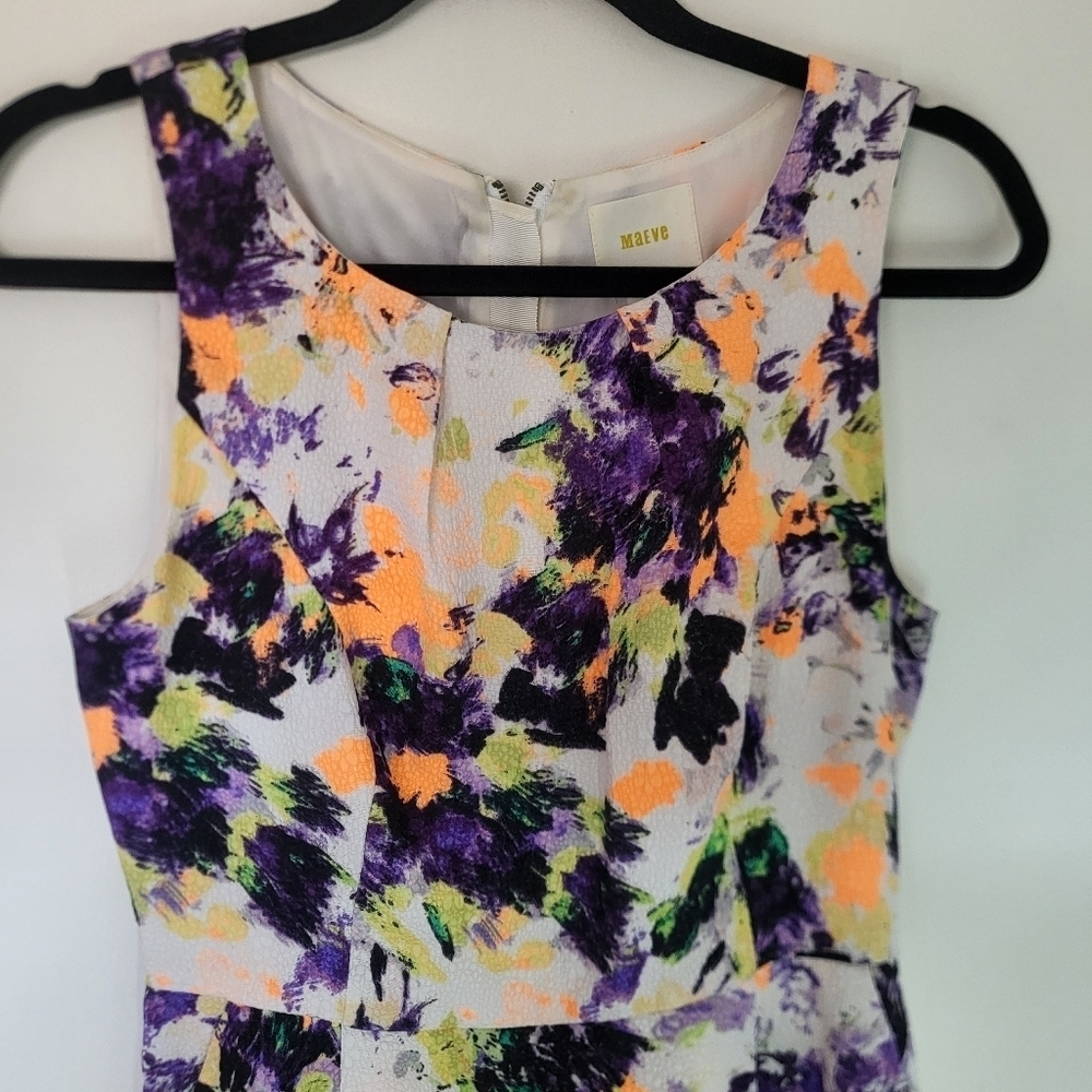 MAEVE By Anthro Neon Floral Print Fit and Flare Dress Size 4 - Picture 2 of 13